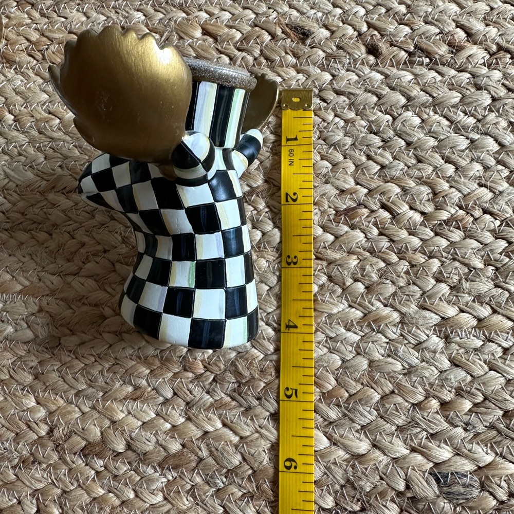 MacKenzie-Childs Black and White Checkered Candle Holders with Gold Wings - Picture 5 of 11